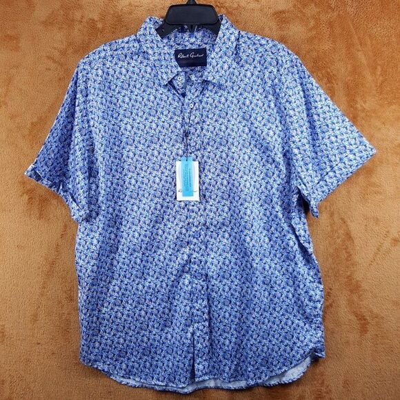 ROBERT GRAHAM Shirt Mens XXL Blue Button Up Short Sleeve Abstract WADE - Picture 5 of 13